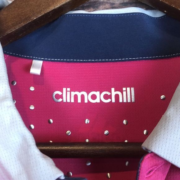 Adidas ClimaChill 3 Stripes Competition Polo Golf Short Sleeve Shirt Pink Medium - Picture 4 of 5